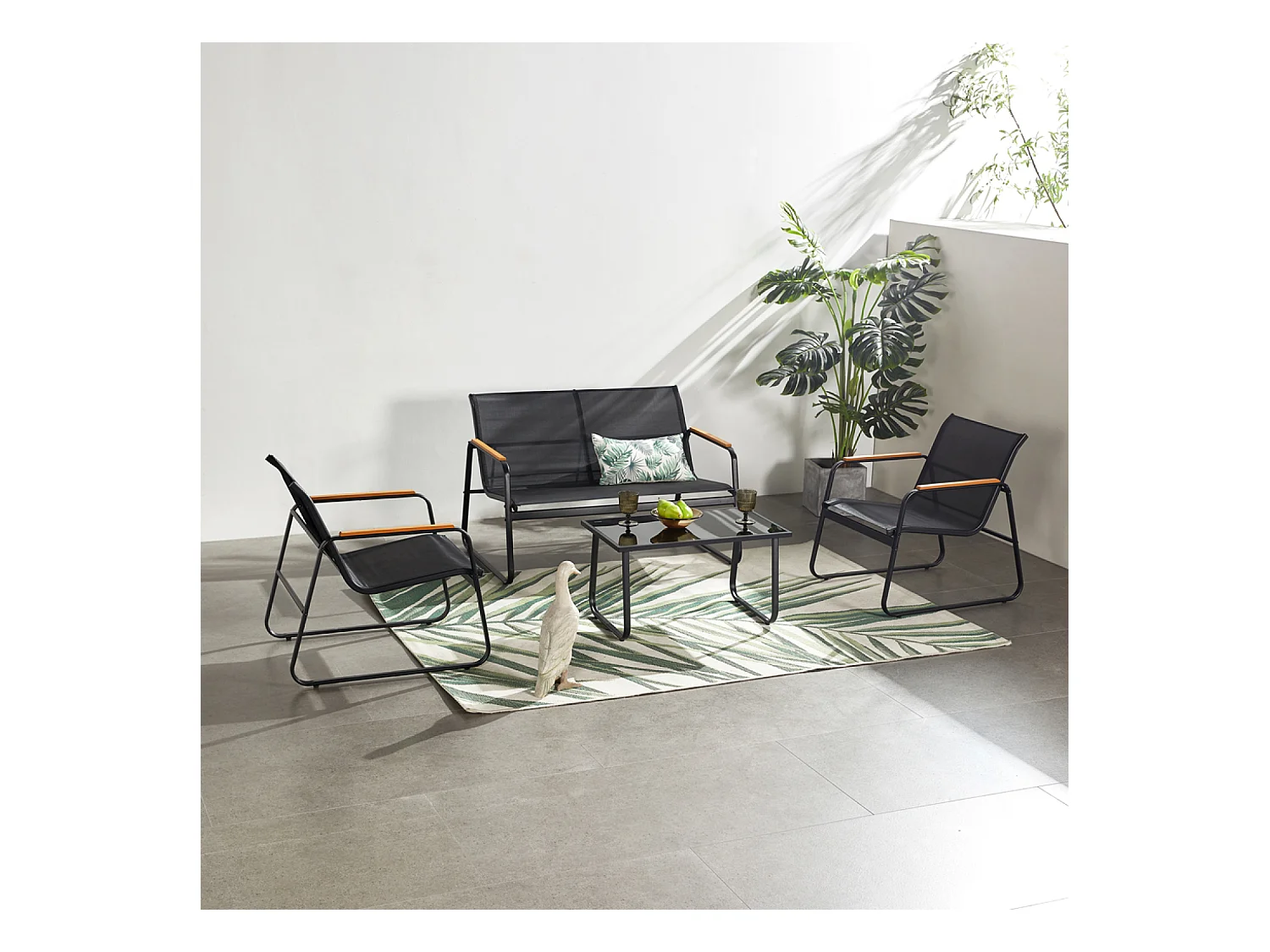 Salon de jardin 4 places en toile de polyester noir AURORA