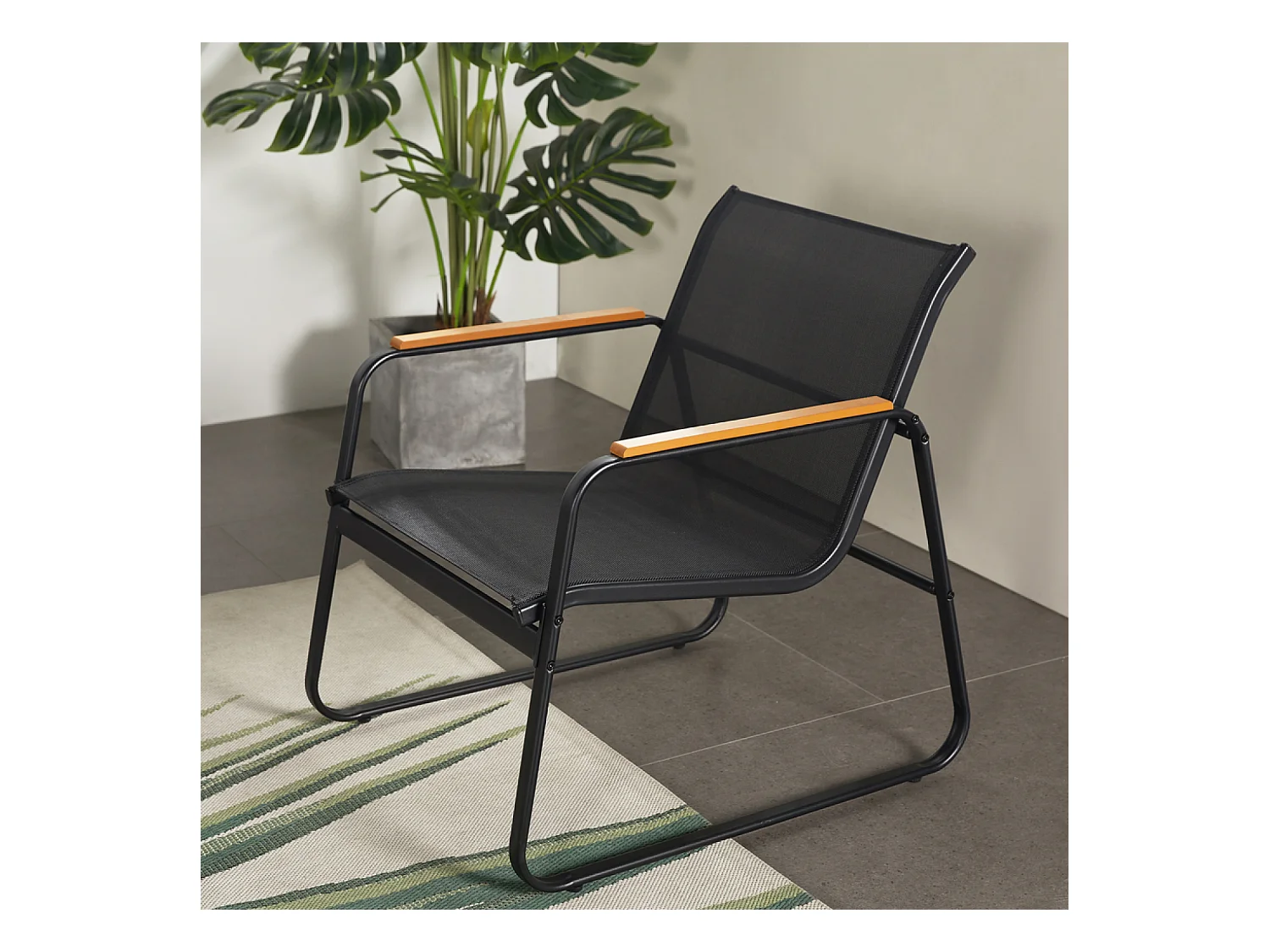 Salon de jardin 4 places en toile de polyester noir AURORA