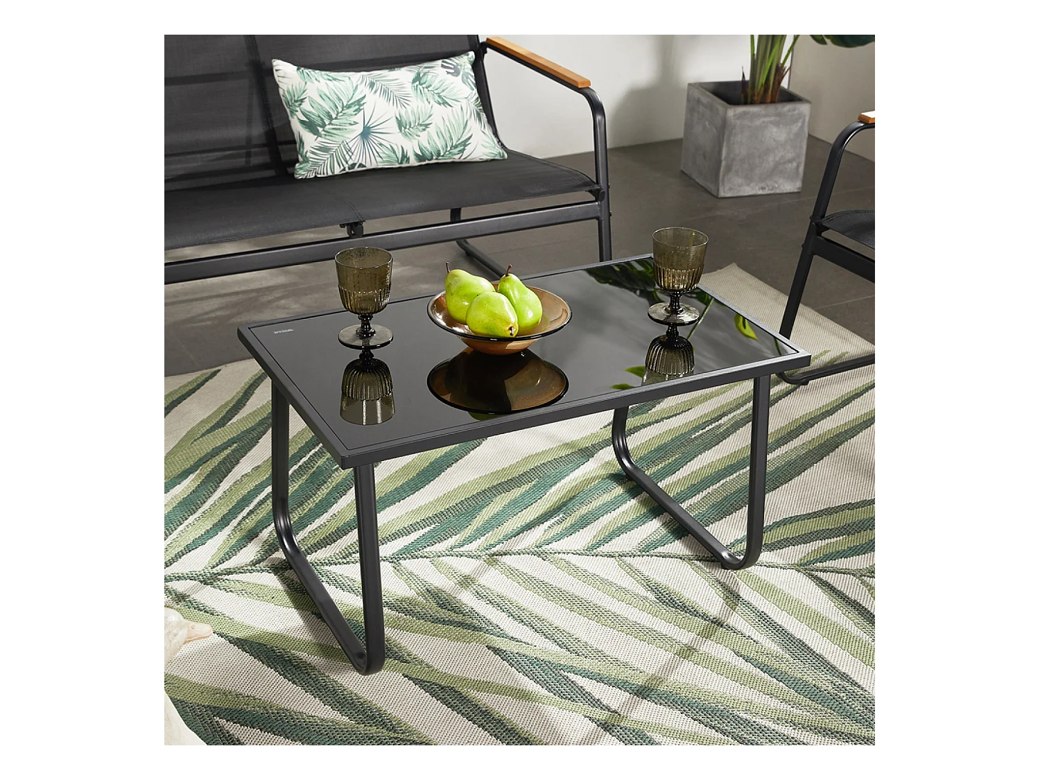 Salon de jardin 4 places en toile de polyester noir AURORA