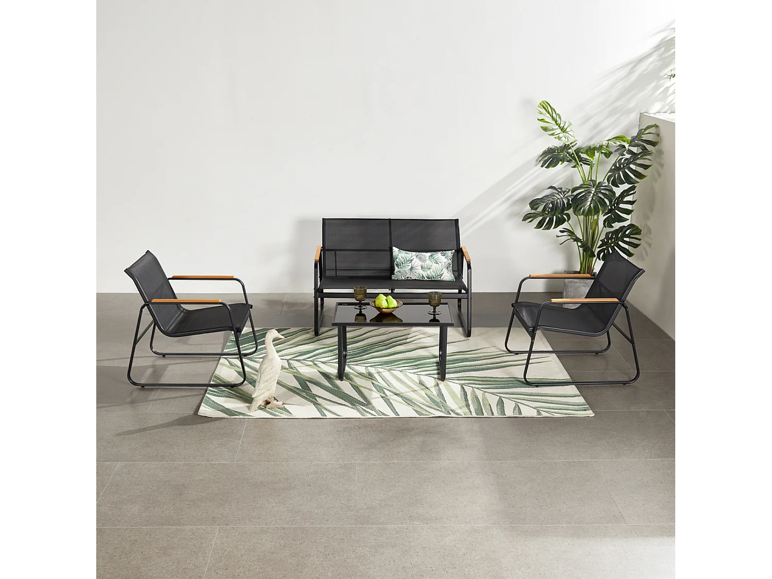 Salon de jardin 4 places en toile de polyester noir AURORA