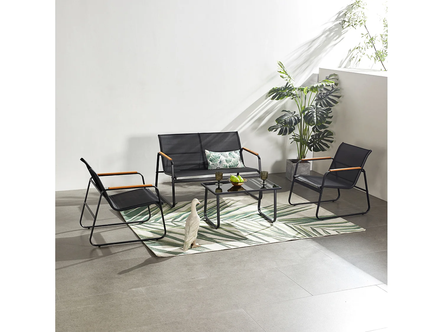 Salon de jardin 4 places en toile de polyester noir AURORA