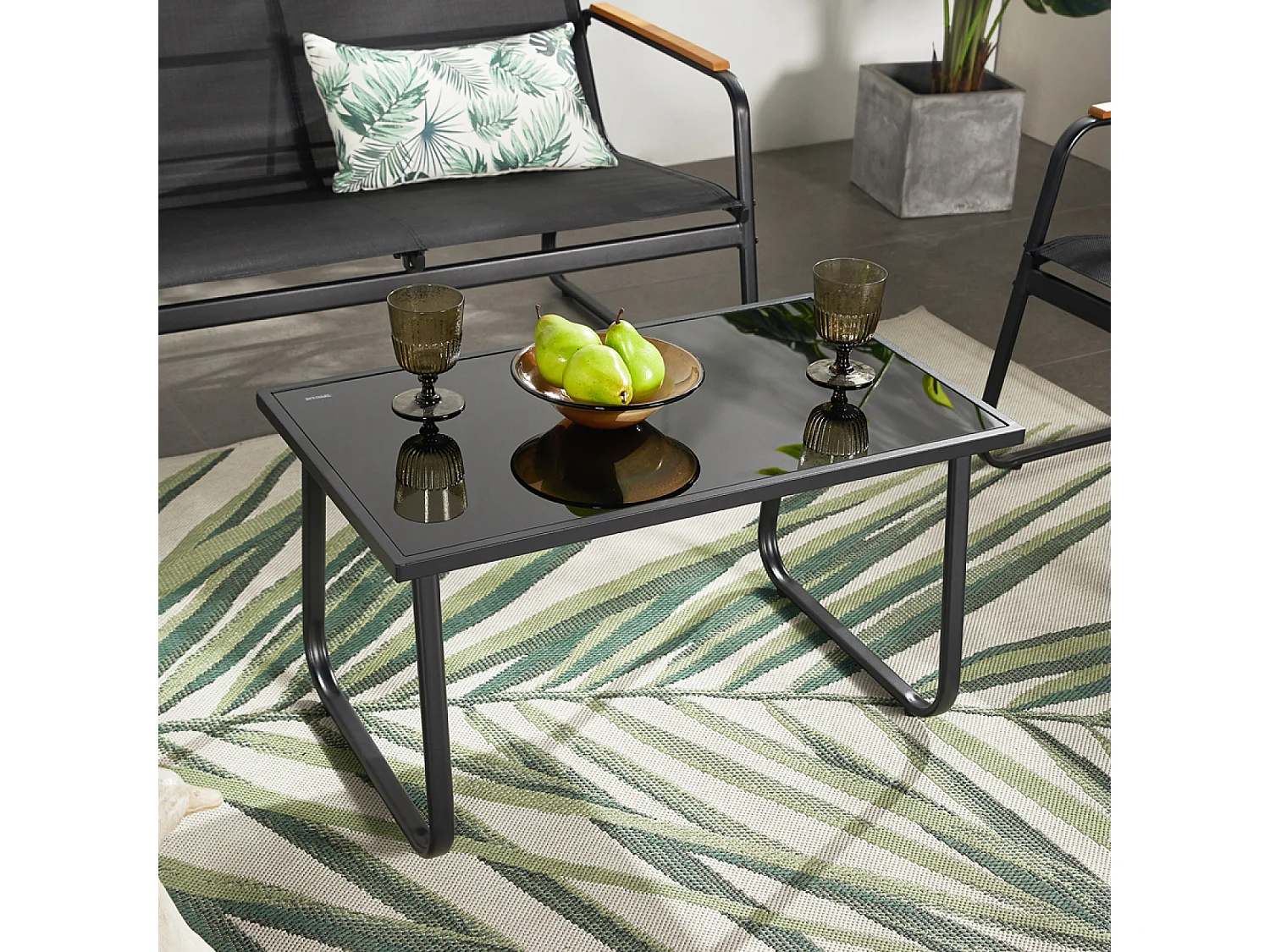 Salon de jardin 4 places en toile de polyester noir AURORA