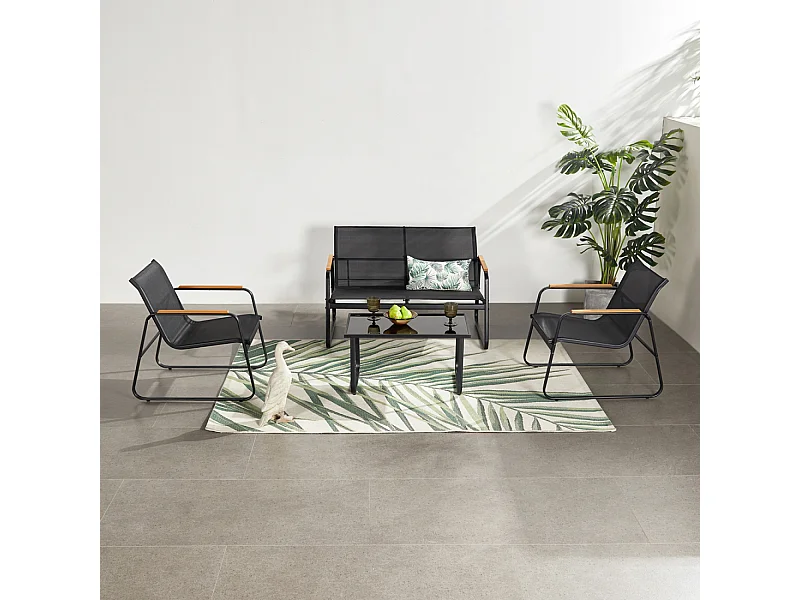 Salon de jardin 4 places en toile de polyester noir AURORA