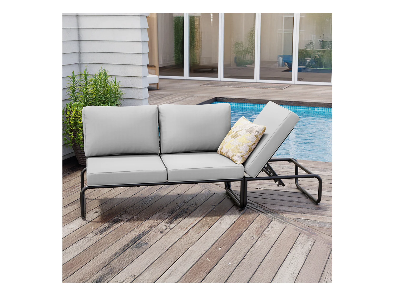 Salon de jardin canapé modulable 2-3 places gris en aluminium SORRENTO