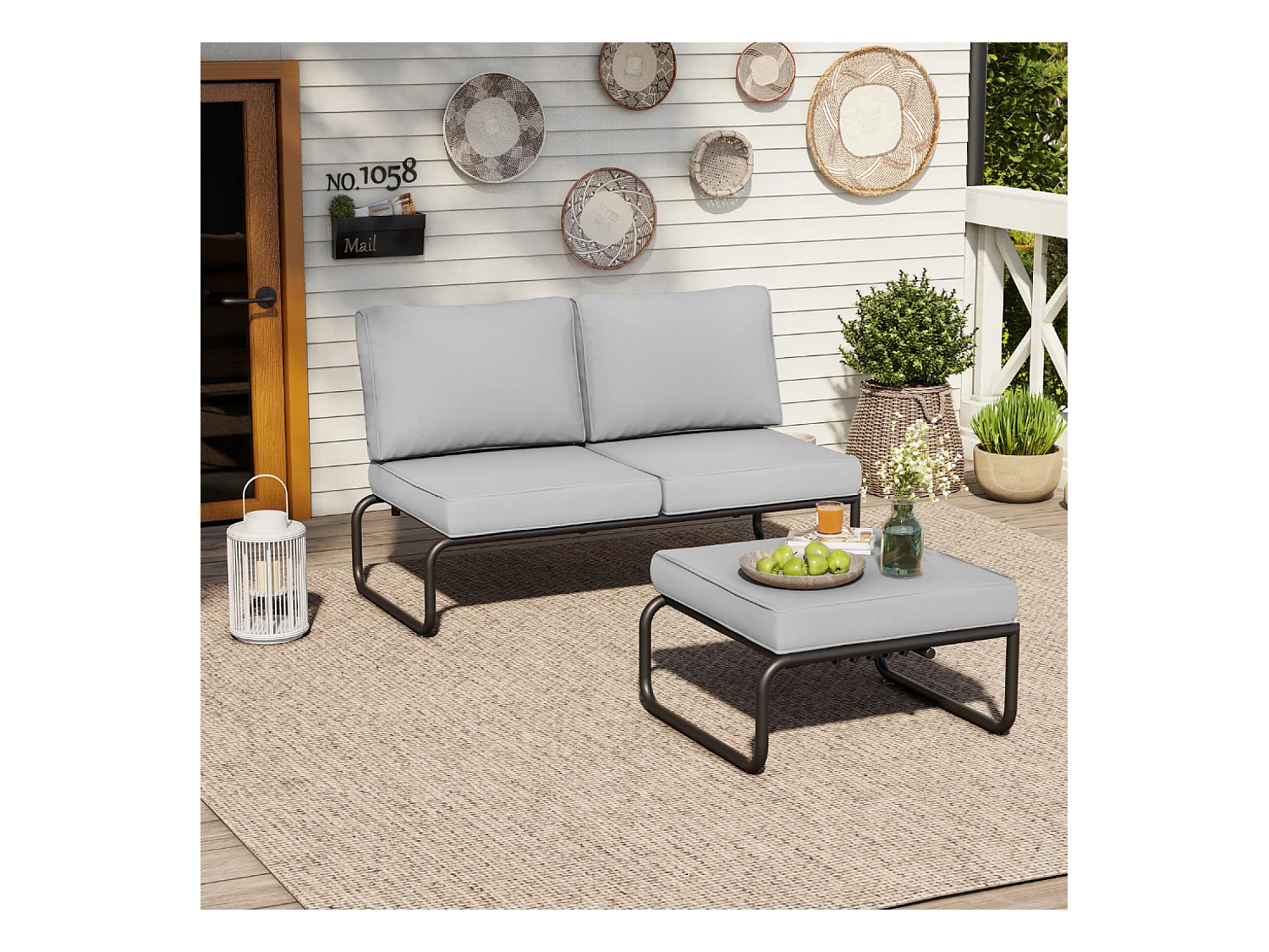 Salon de jardin canapé modulable 2-3 places gris en aluminium SORRENTO