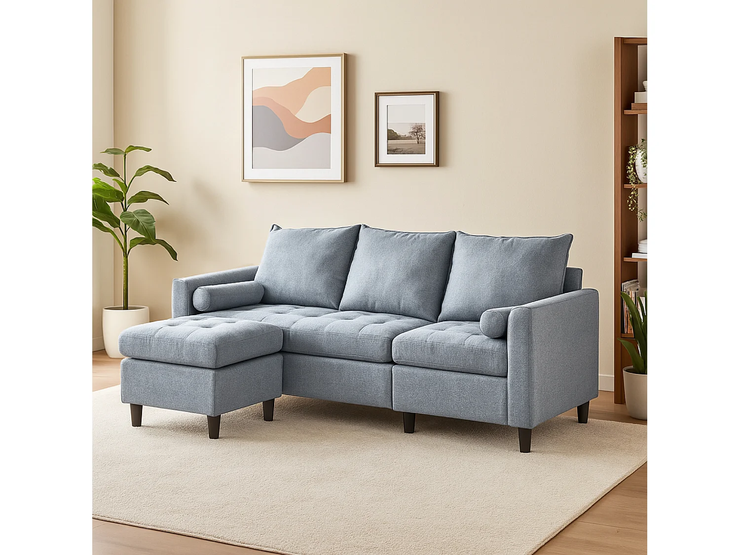 Canapé 3 places en tissu avec pouf gris clair COVENTRY