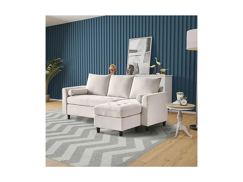 3-Sitzer Sofa aus Beige Samt COVENTRY mit Hocker - Bequem, Elegant, Einladend