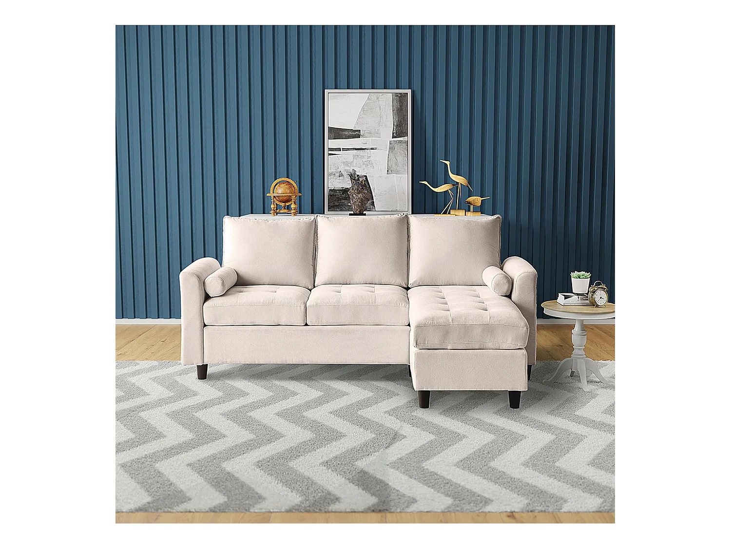 3-Sitzer Sofa aus Beige Samt COVENTRY mit Hocker - Bequem, Elegant, Einladend