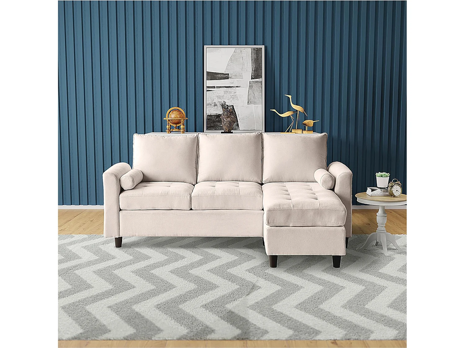 Canapé 3 places en tissu avec pouf beige COVENTRY