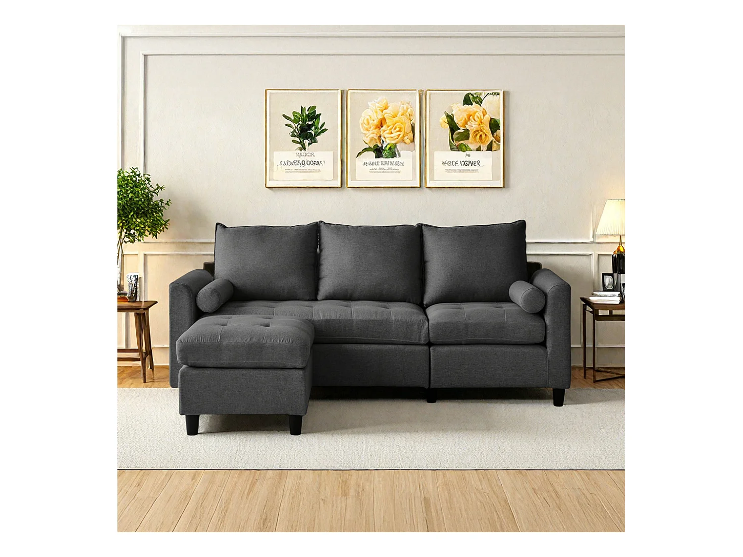 Canapé 3 places en tissu avec pouf gris foncé COVENTRY