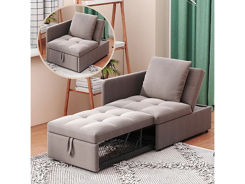 Lit banquette lit rembourré 3 en 1 Canapé-lit multifonction en lin avec dossier réglable pour les petites pièces gris