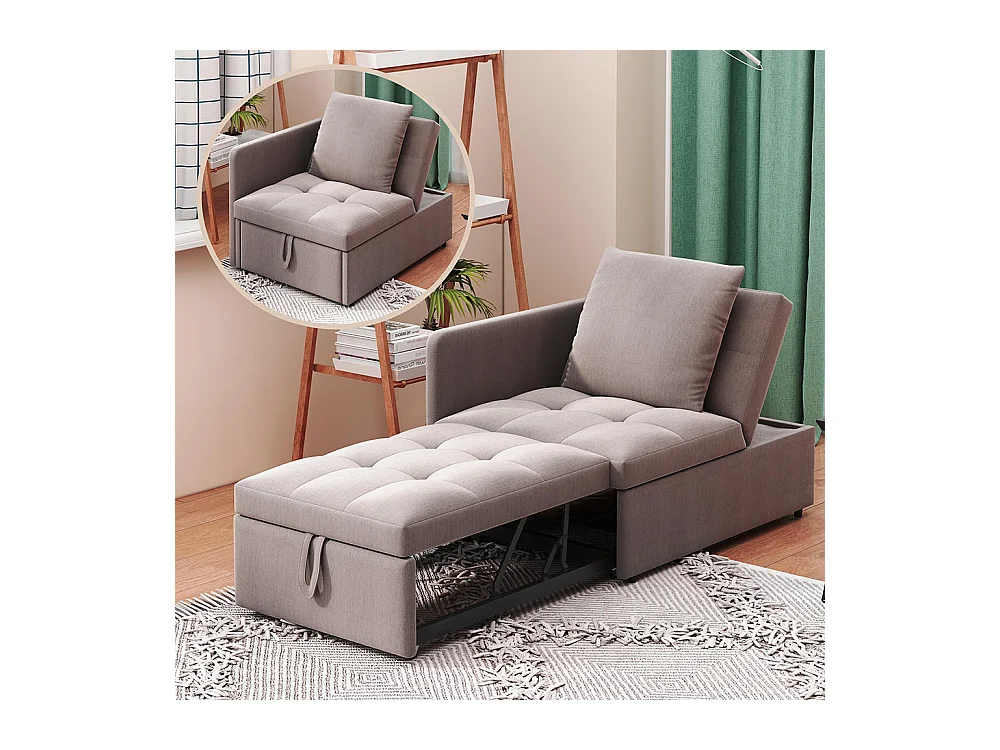 Lit banquette lit rembourré 3 en 1 Canapé-lit multifonction en lin avec dossier réglable pour les petites pièces gris