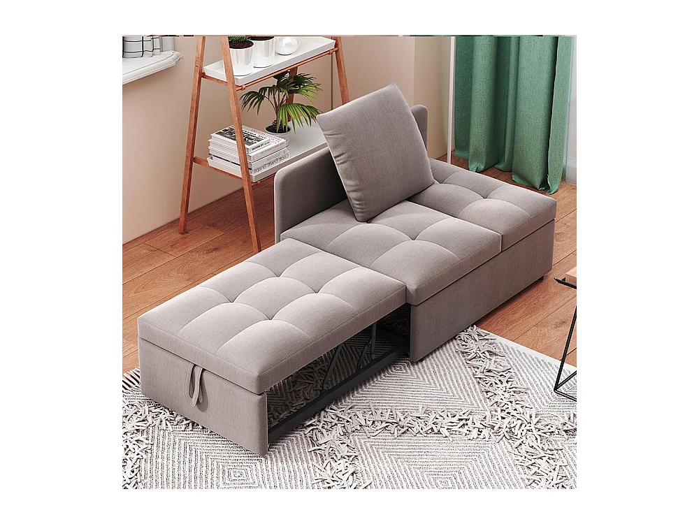 Lit banquette lit rembourré 3 en 1 Canapé-lit multifonction en lin avec dossier réglable pour les petites pièces gris