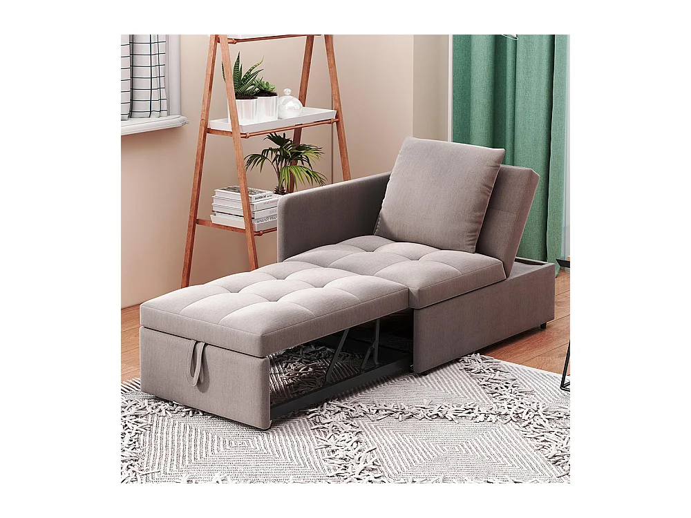 Lit banquette lit rembourré 3 en 1 Canapé-lit multifonction en lin avec dossier réglable pour les petites pièces gris