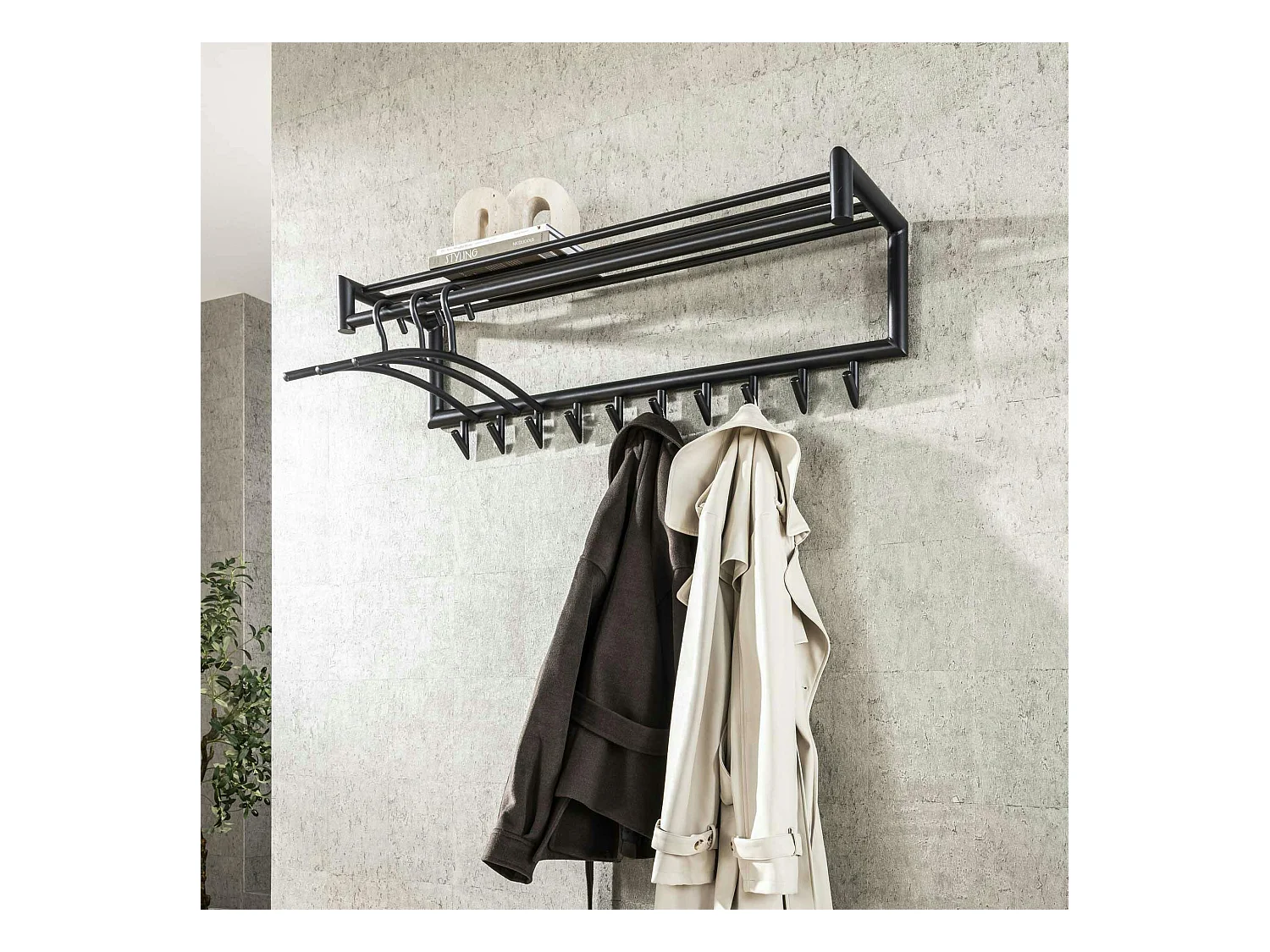Portemanteau mural gris foncé 10 crochets, 1 tringle RALF