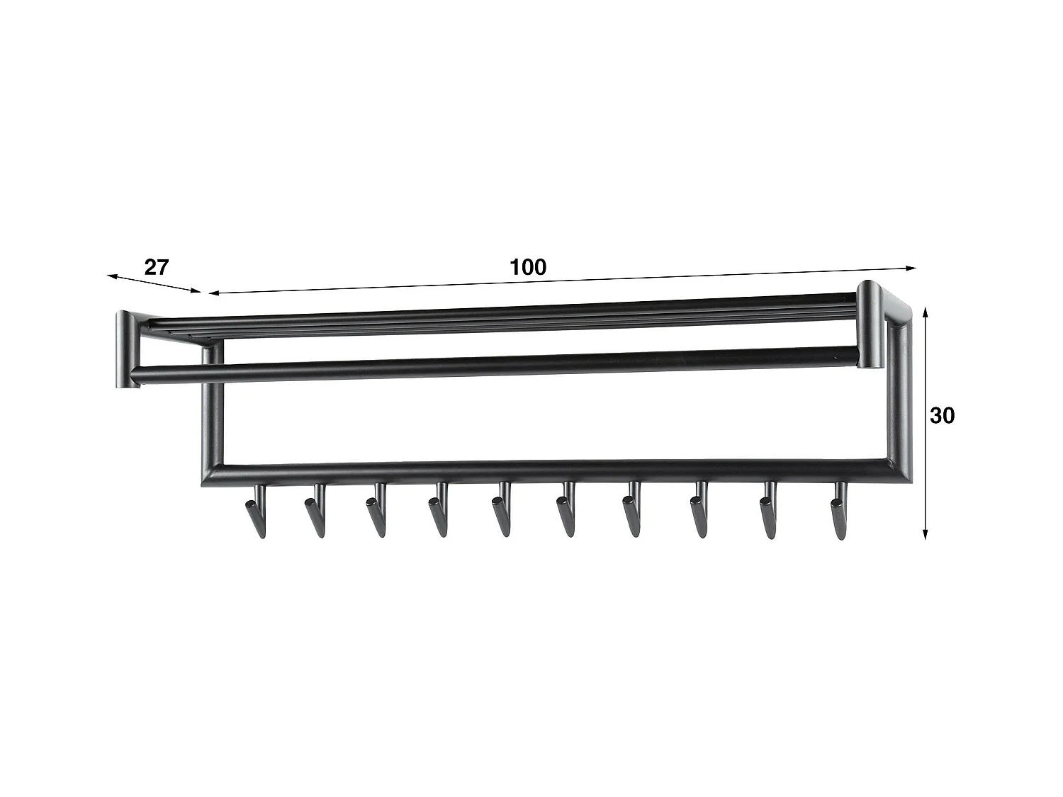 Portemanteau mural gris foncé 10 crochets, 1 tringle RALF