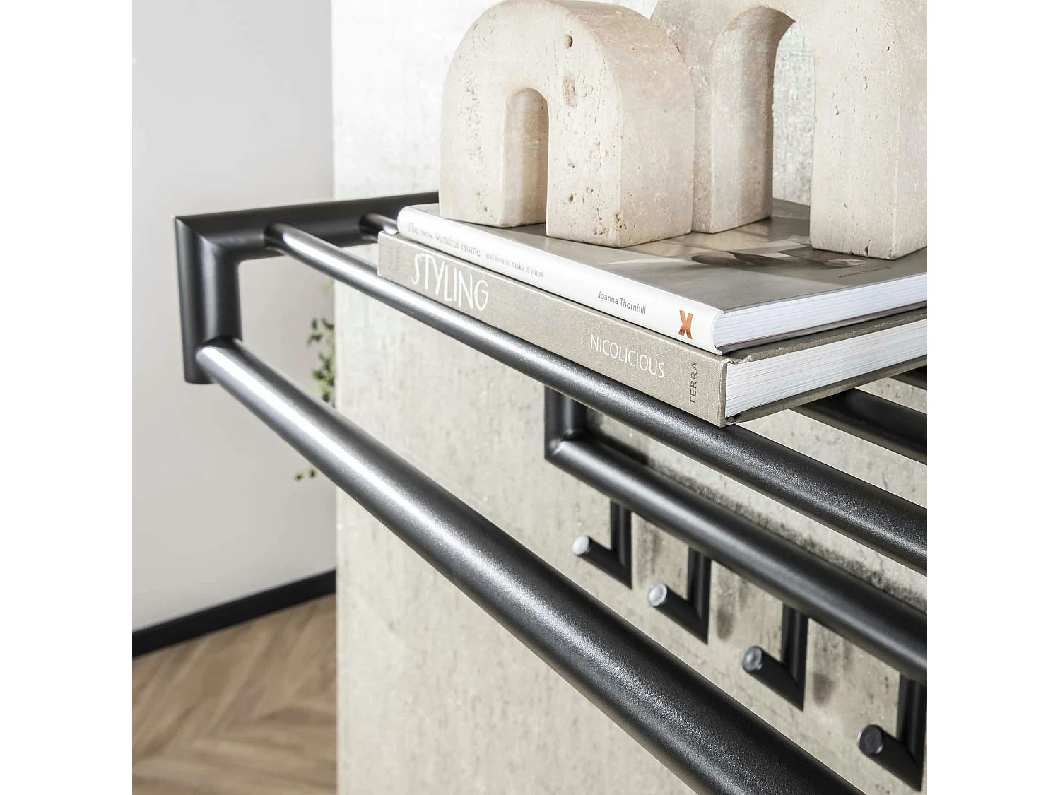 Portemanteau mural gris foncé 10 crochets, 1 tringle RALF