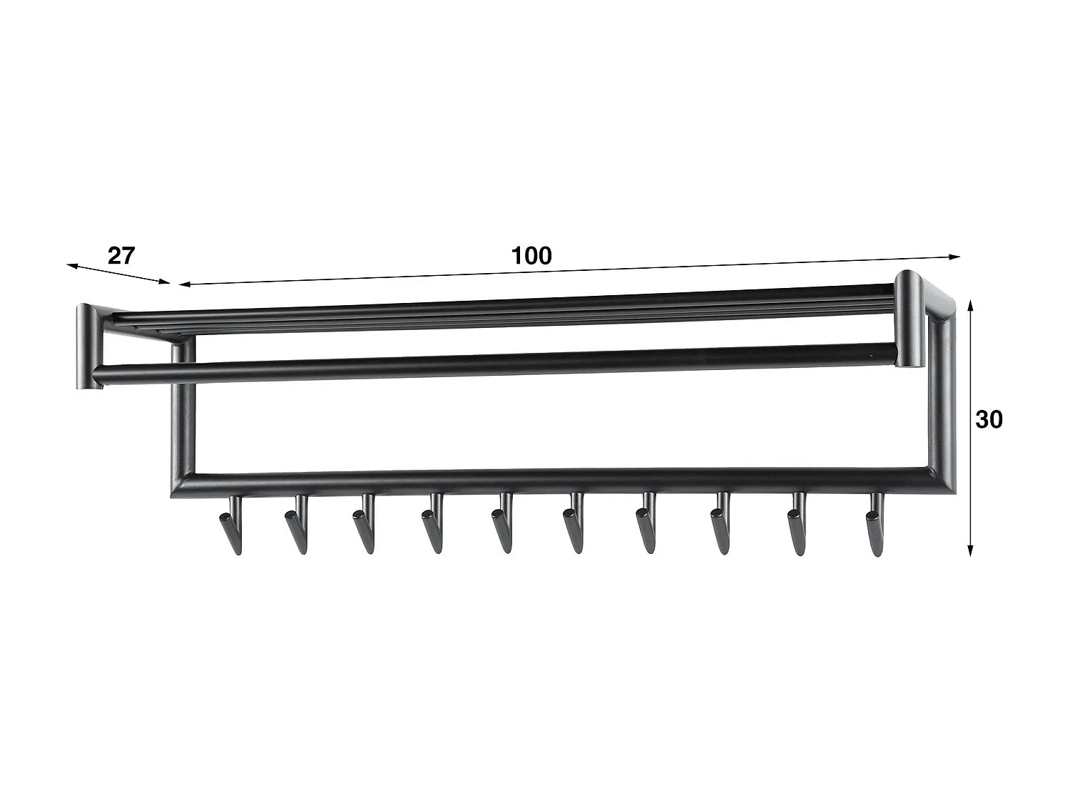 Portemanteau mural gris foncé 10 crochets, 1 tringle RALF