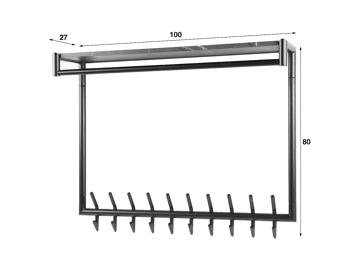 Portemanteau moderne 20 crochets avec étagère et tringle RALF
