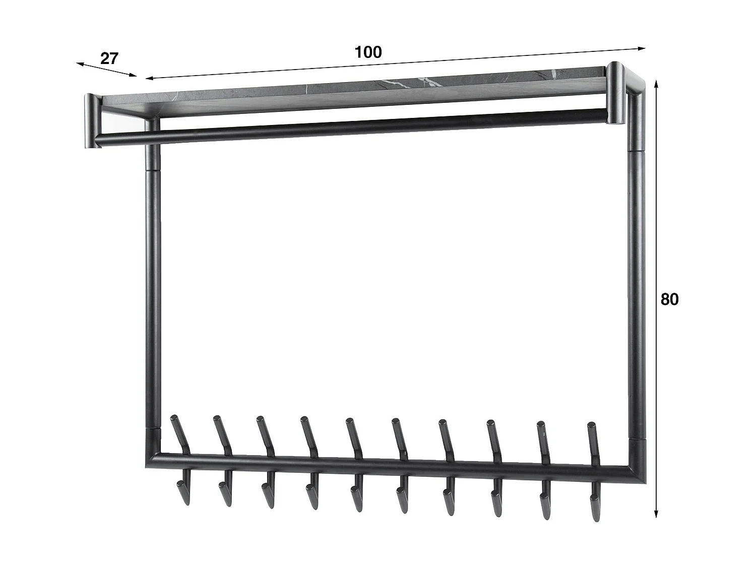 Portemanteau moderne 20 crochets avec étagère et tringle RALF
