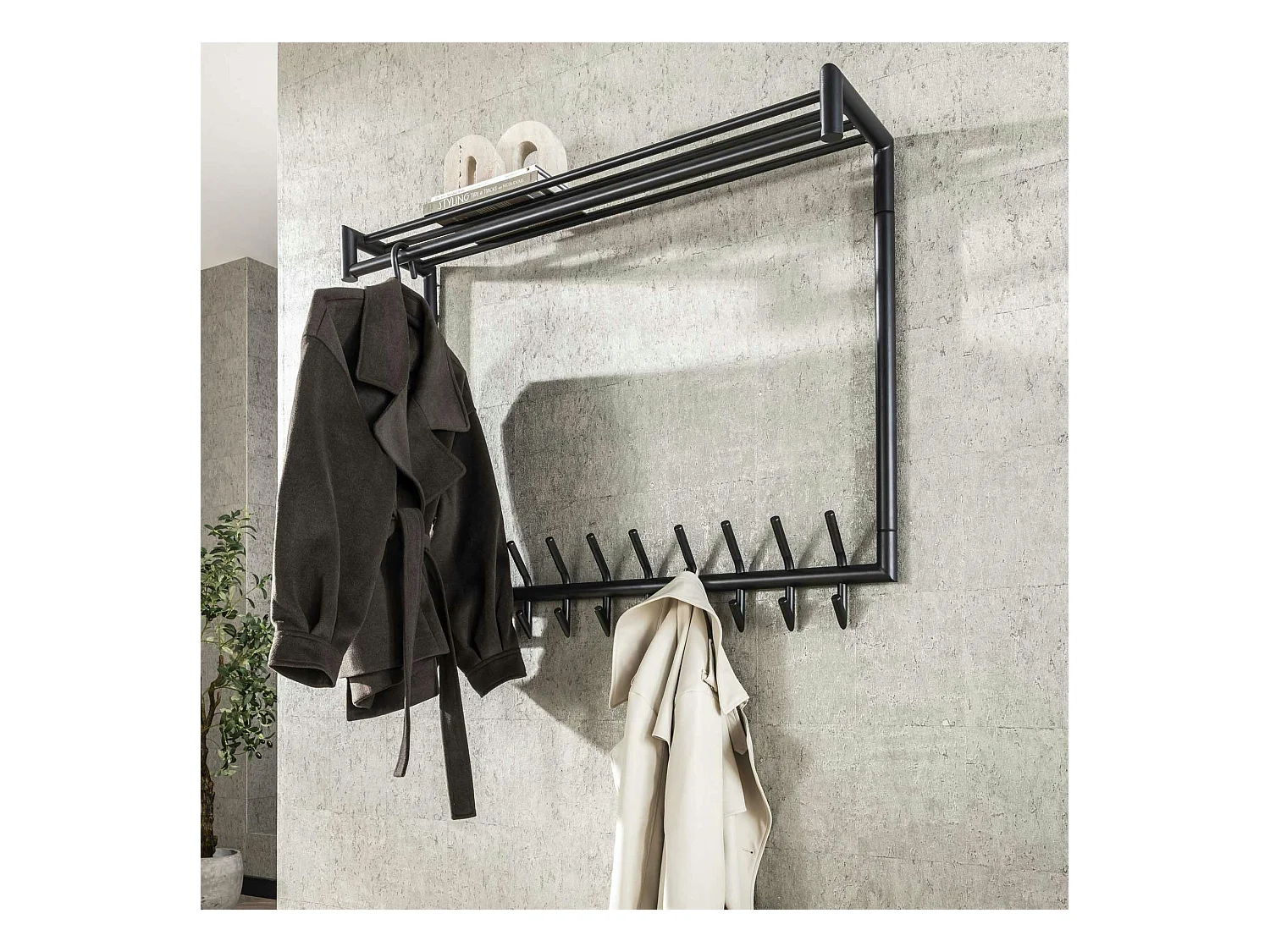 Portemanteau mural gris foncé 20 crochets, 1 tringle RALF