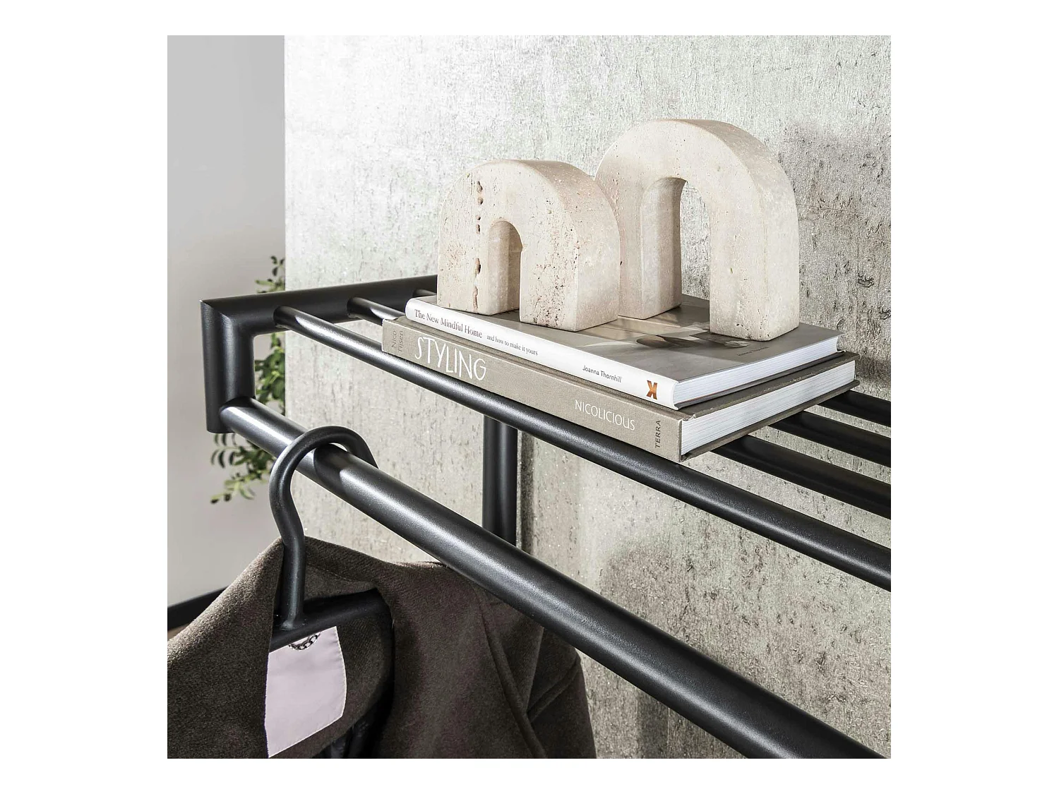 Portemanteau mural gris foncé 20 crochets, 1 tringle RALF