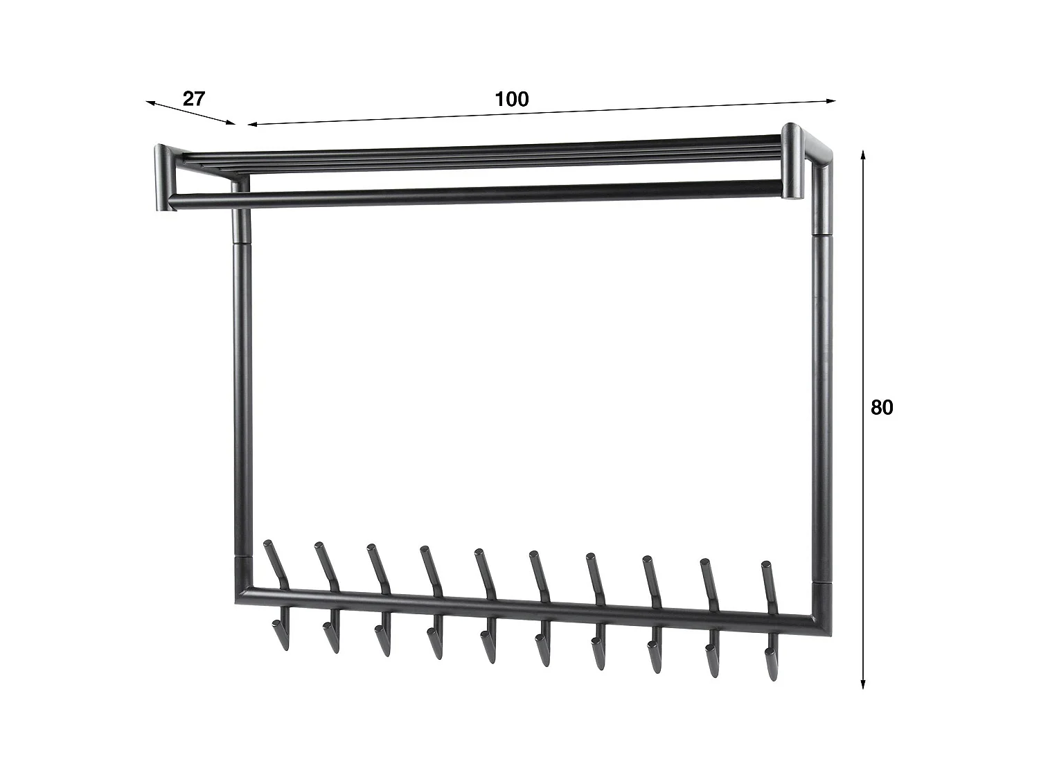 Portemanteau mural gris foncé 20 crochets, 1 tringle RALF
