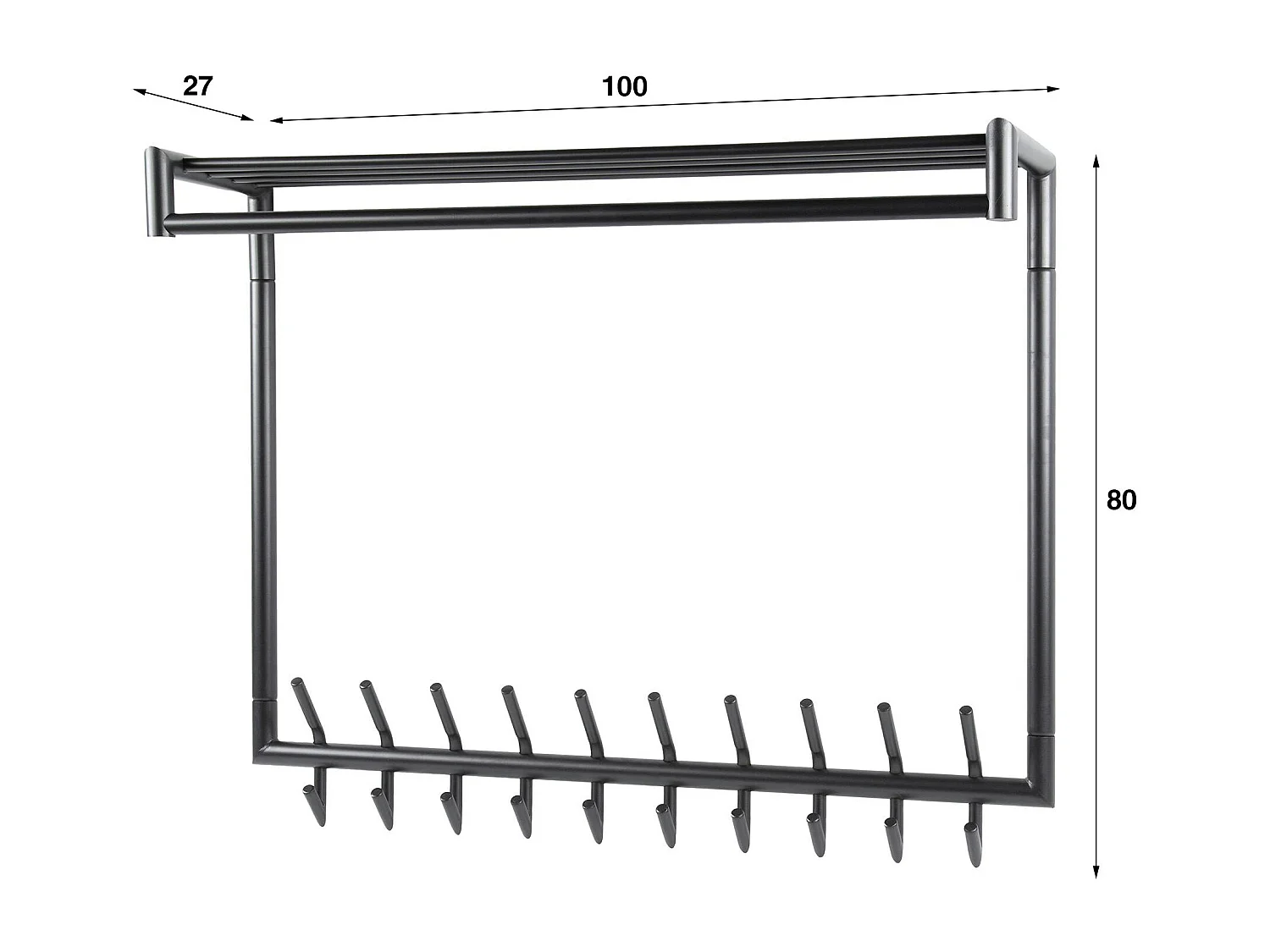 Portemanteau mural gris foncé 20 crochets, 1 tringle RALF
