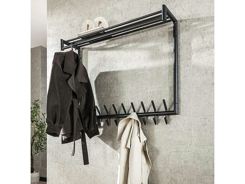 Portemanteau mural gris foncé 20 crochets, 1 tringle RALF