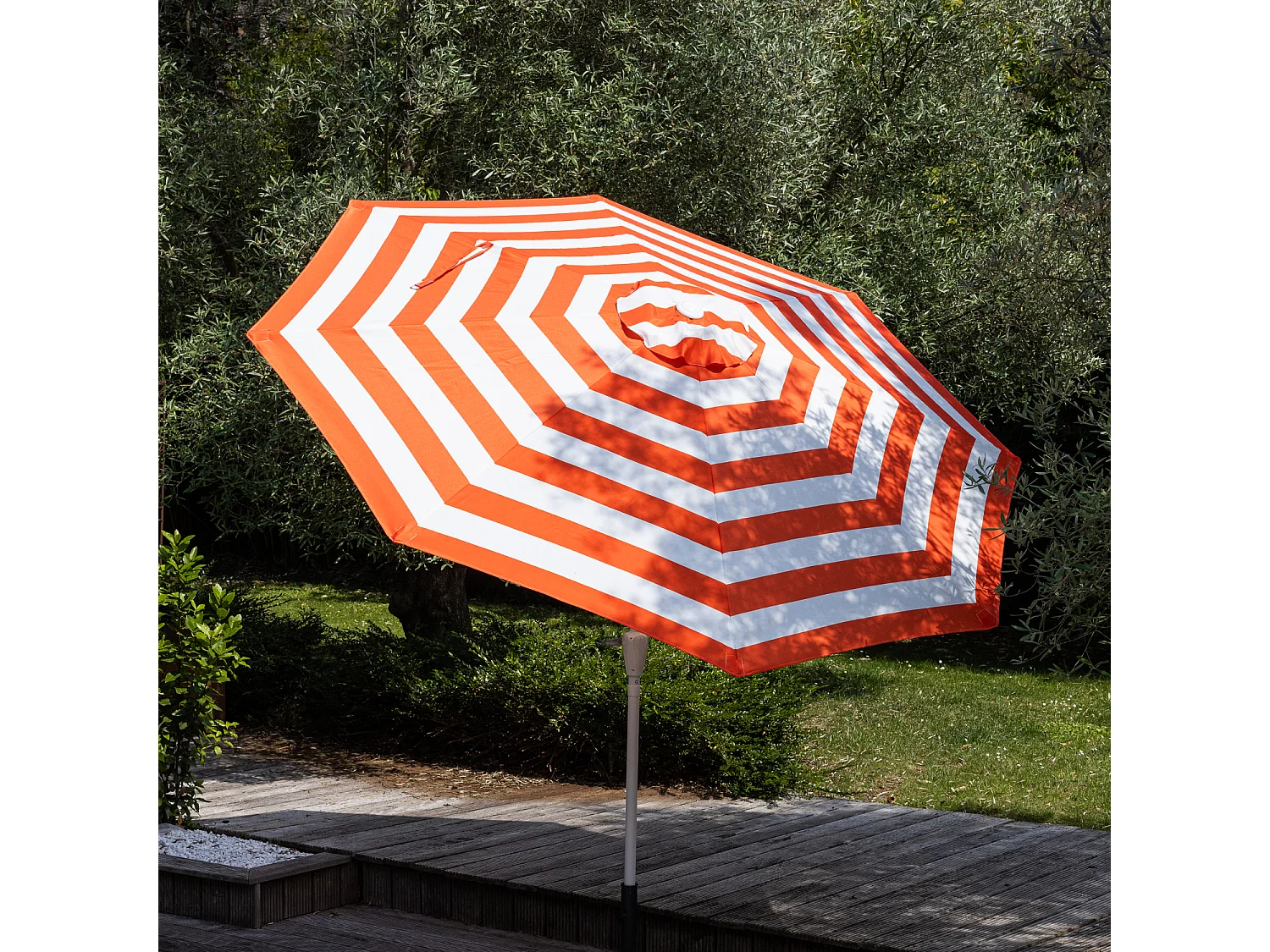 BANDOL rechte ronde parasol 2,70m diameter met oranje strepen