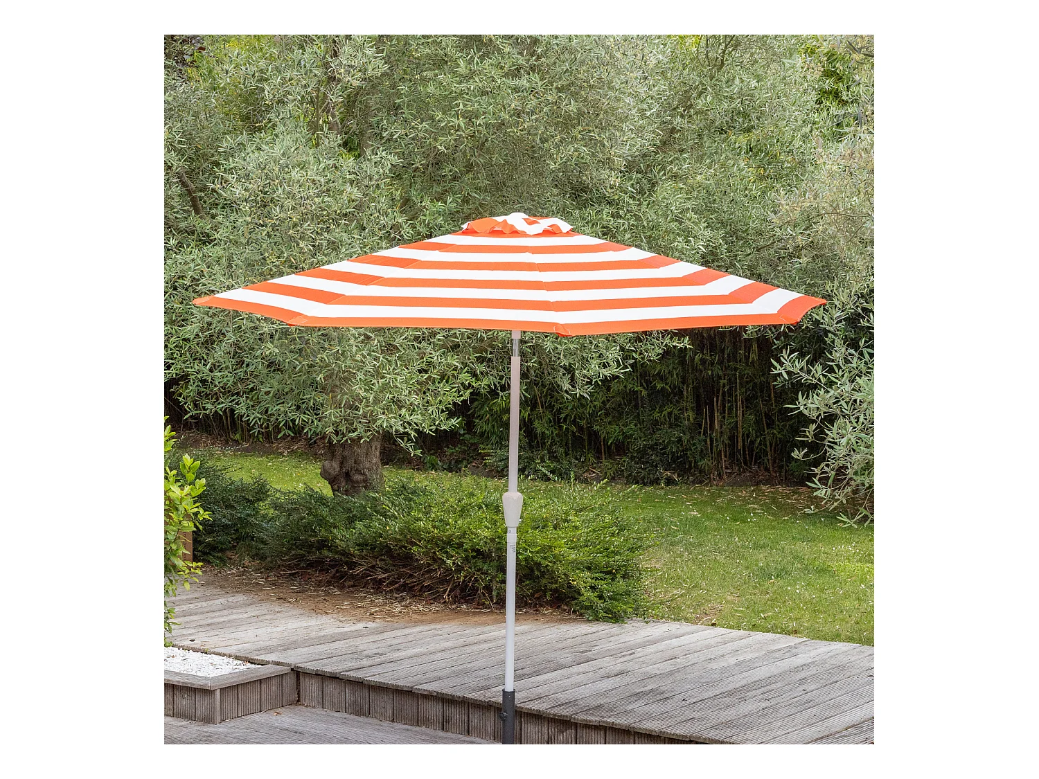 BANDOL rechte ronde parasol 2,70m diameter met oranje strepen