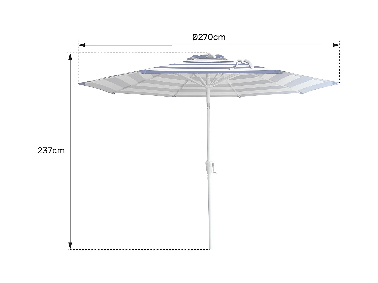 BANDOL rechte ronde parasol 2,70m diameter met blauwe strepen