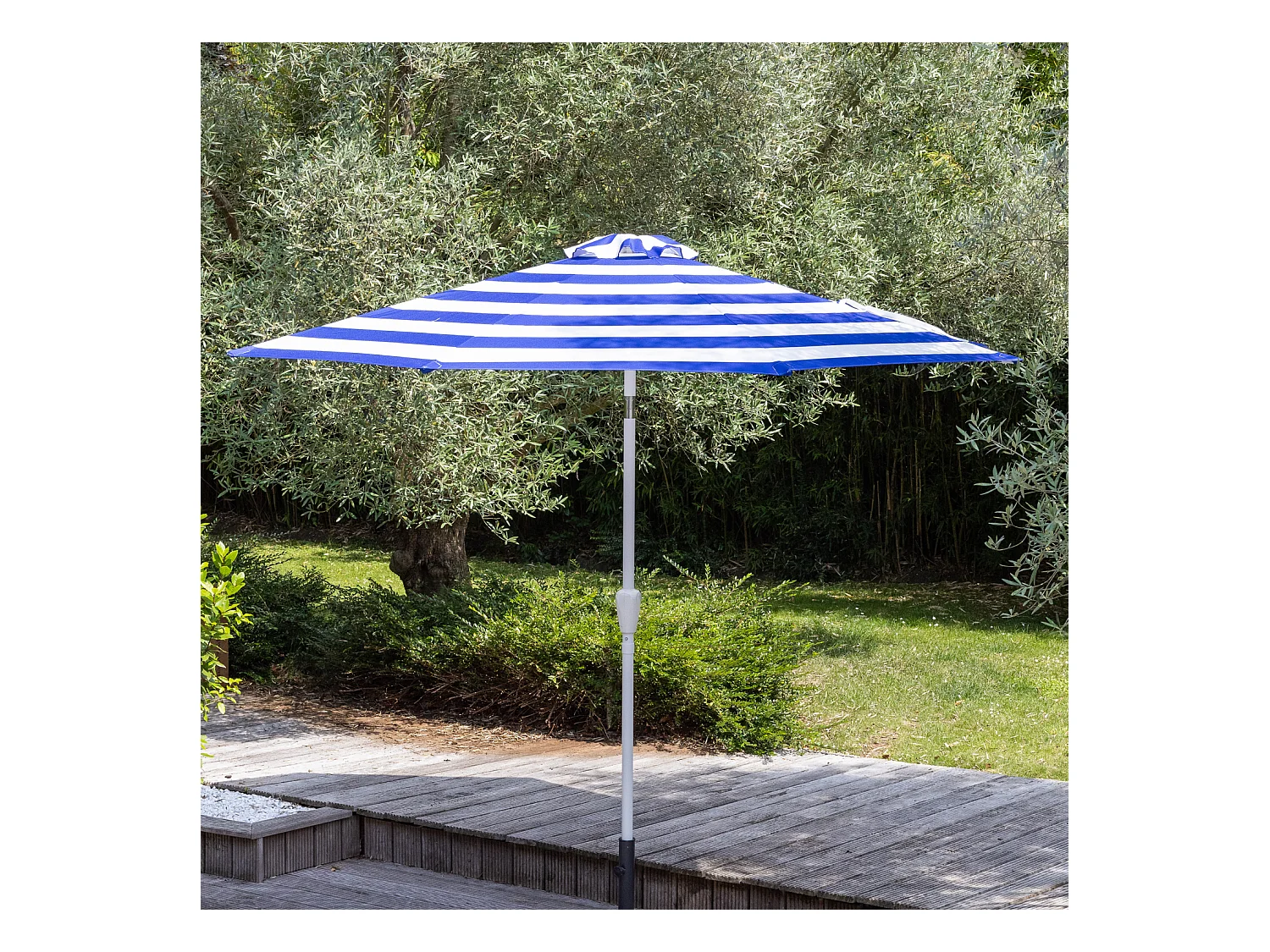 BANDOL rechte ronde parasol 2,70m diameter met blauwe strepen