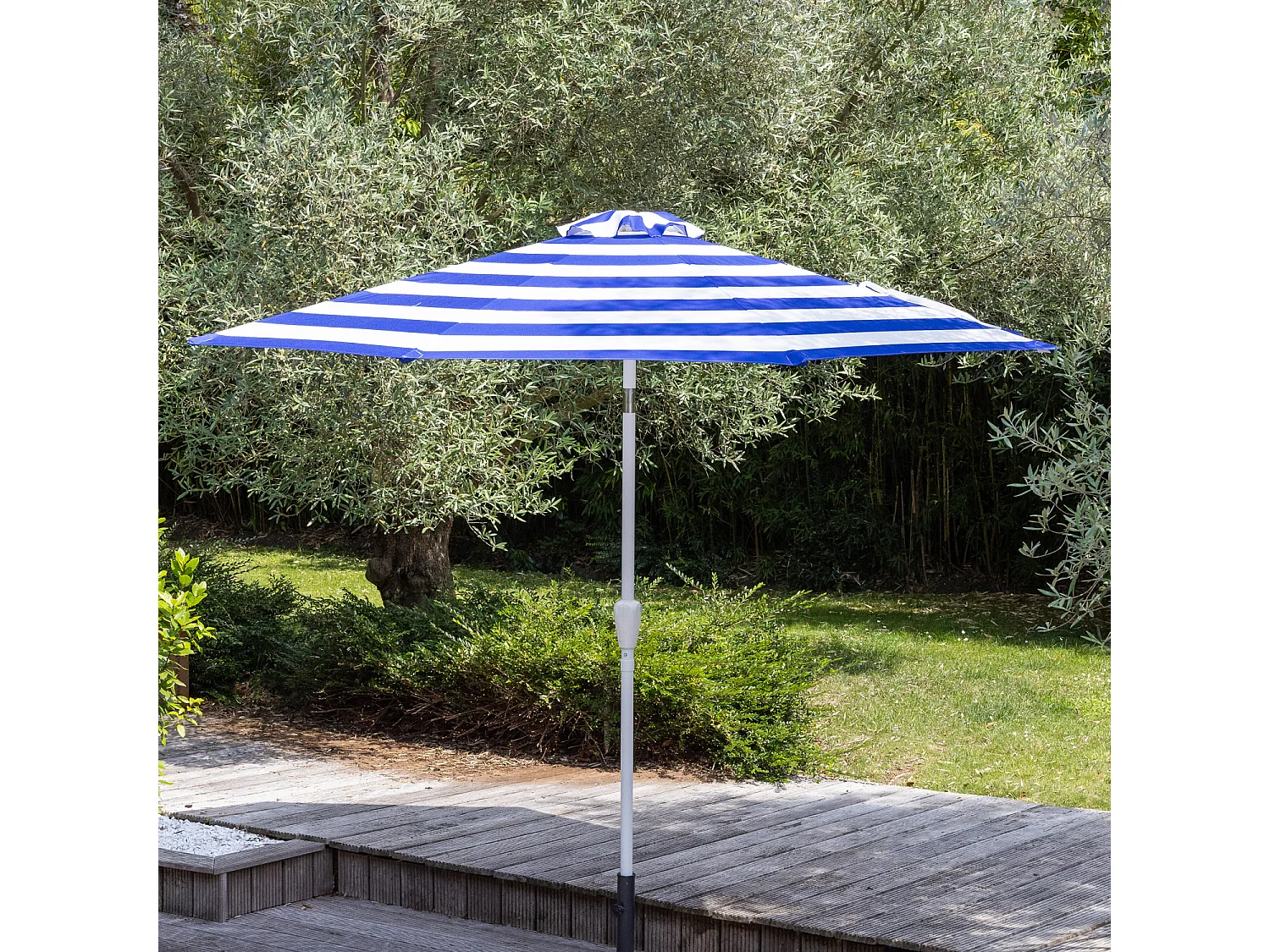 Parasol droit BANDOL rond 2,70m de diamètre à rayures bleues