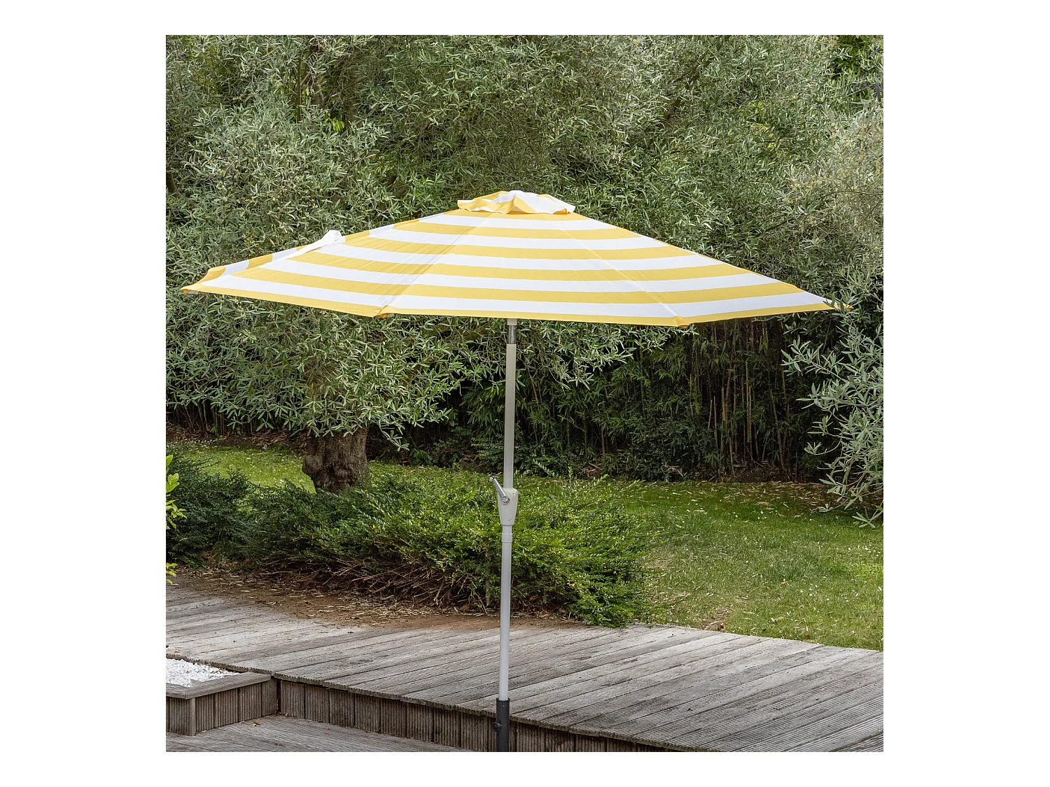 2,70m diameter ronde BANDOL rechte parasol met gele strepen