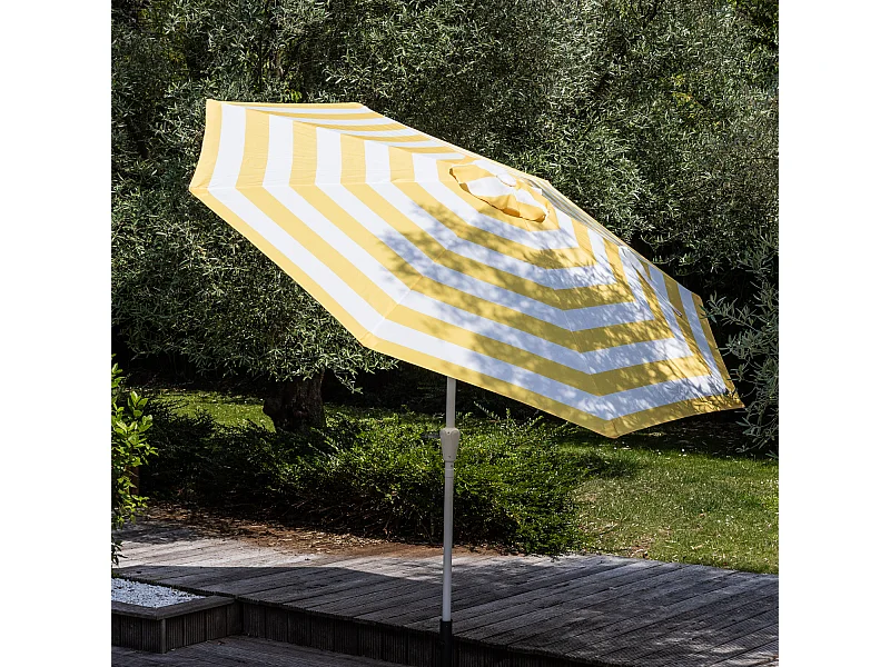 Parasol droit BANDOL rond 2,70m de diamètre à rayures jaunes