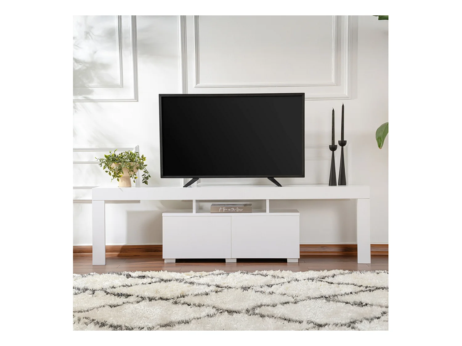 Meuble TV avec placards blanc 180cm BASO