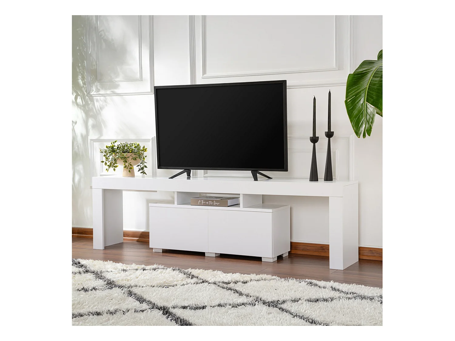 Meuble TV avec placards blanc 180cm BASO