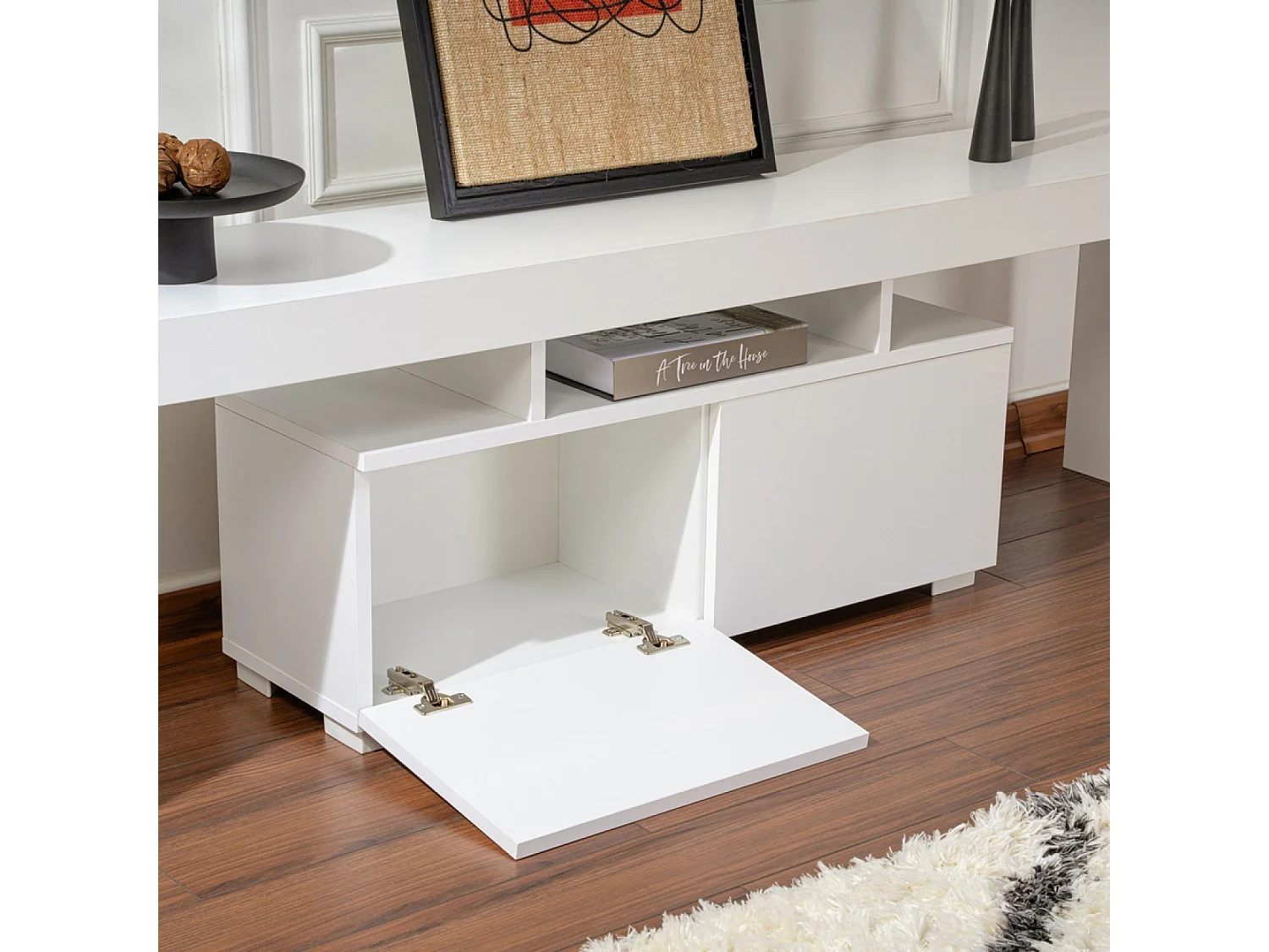 Meuble TV avec placards blanc 180cm BASO