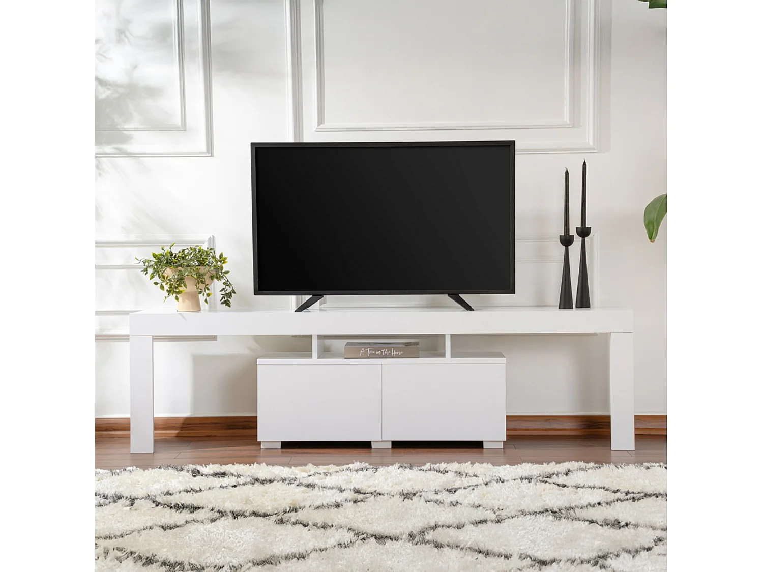 Meuble TV avec placards blanc 180cm BASO
