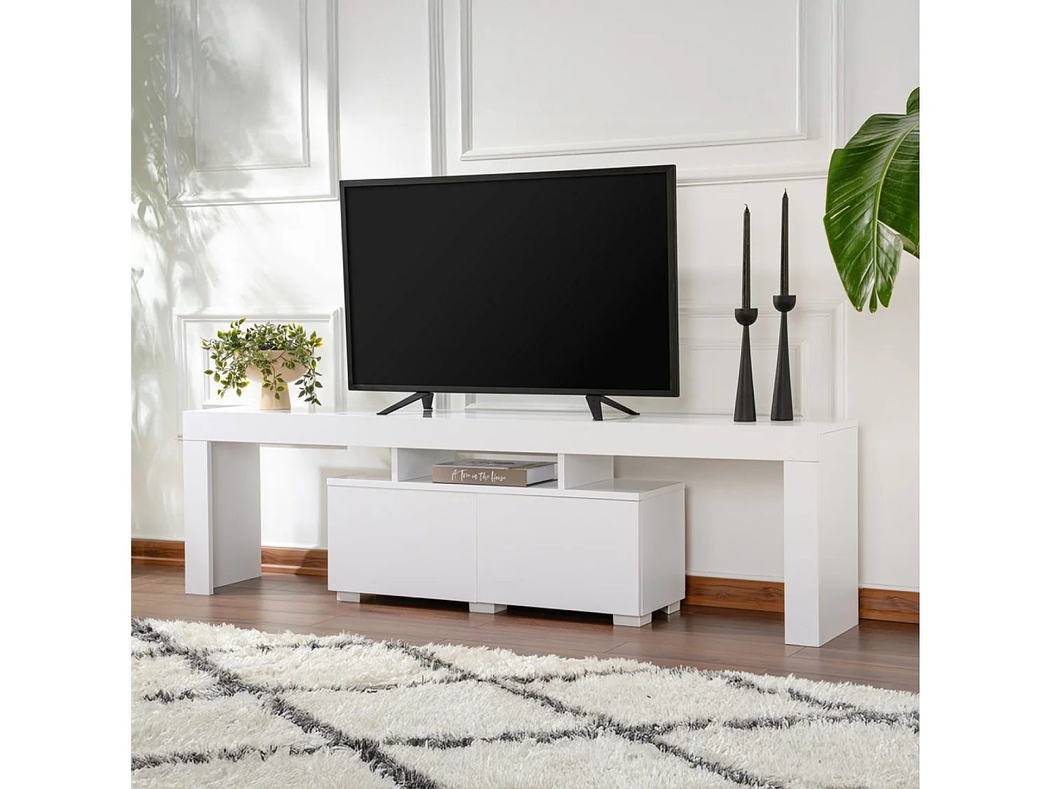 Meuble TV avec placards blanc 180cm BASO