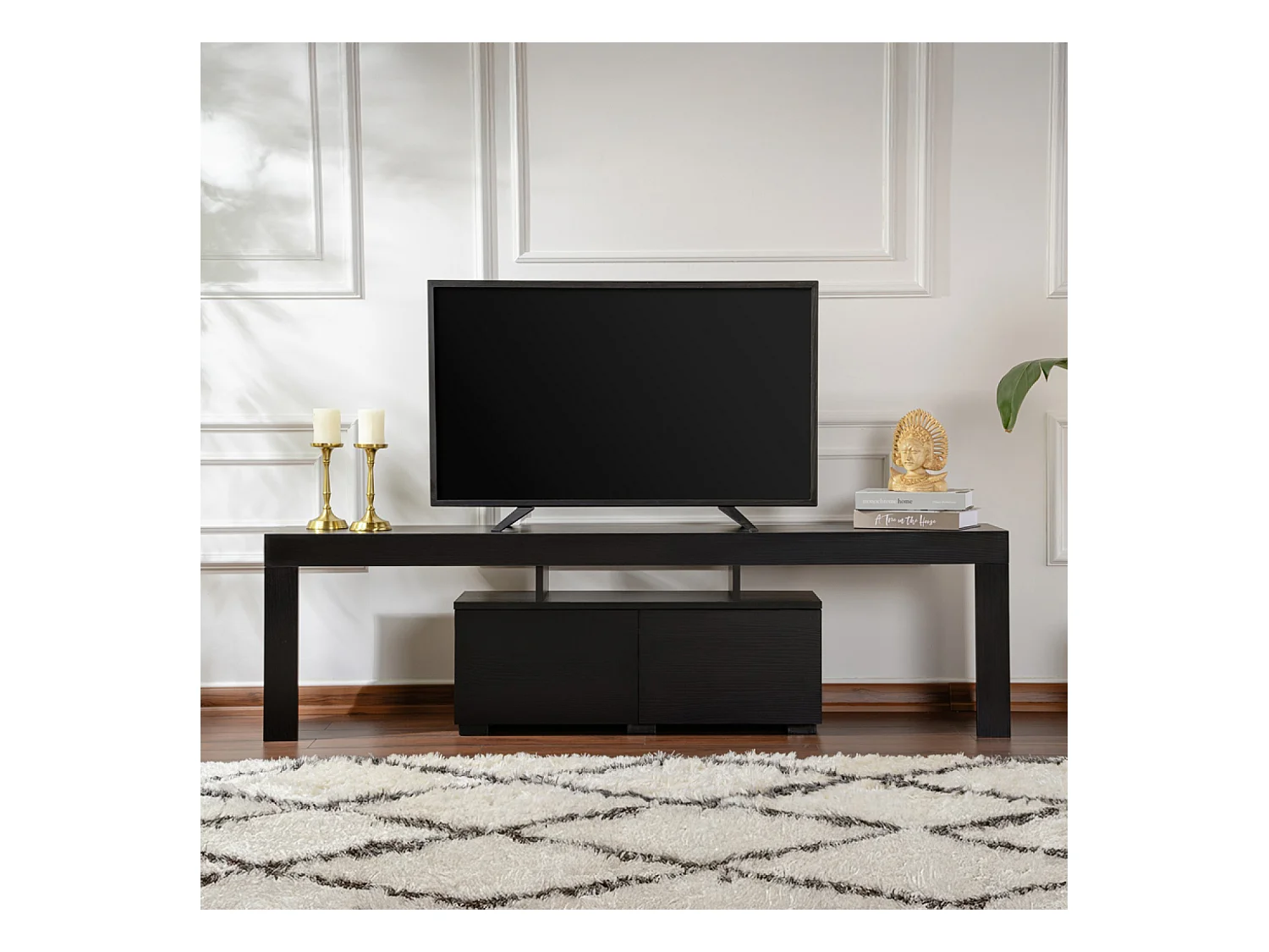 Meuble TV avec placards bois noir 180cm BASI