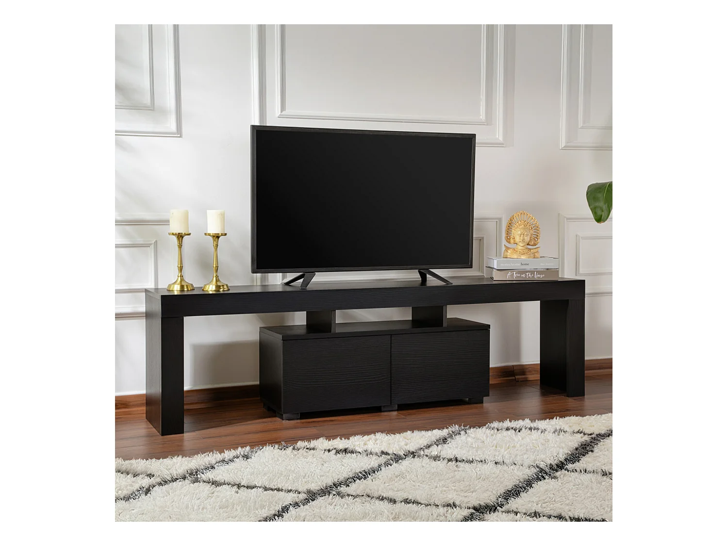 Meuble TV avec placards bois noir 180cm BASI
