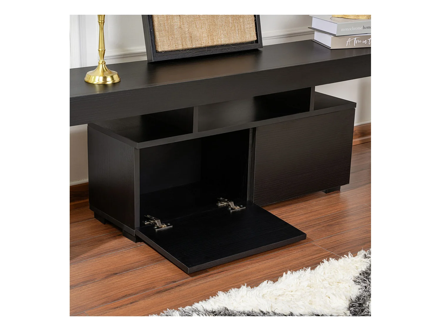 Meuble TV avec placards bois noir 180cm BASI