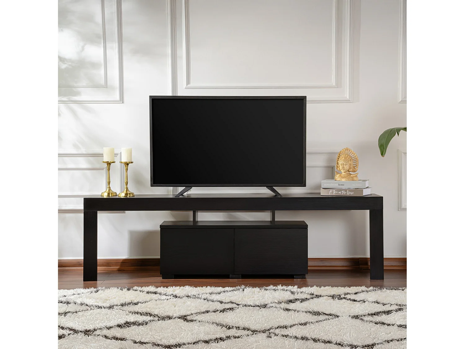 Meuble TV avec placards bois noir 180cm BASI