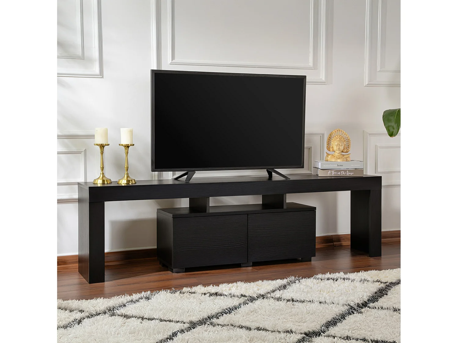 Meuble TV avec placards bois noir 180cm BASI