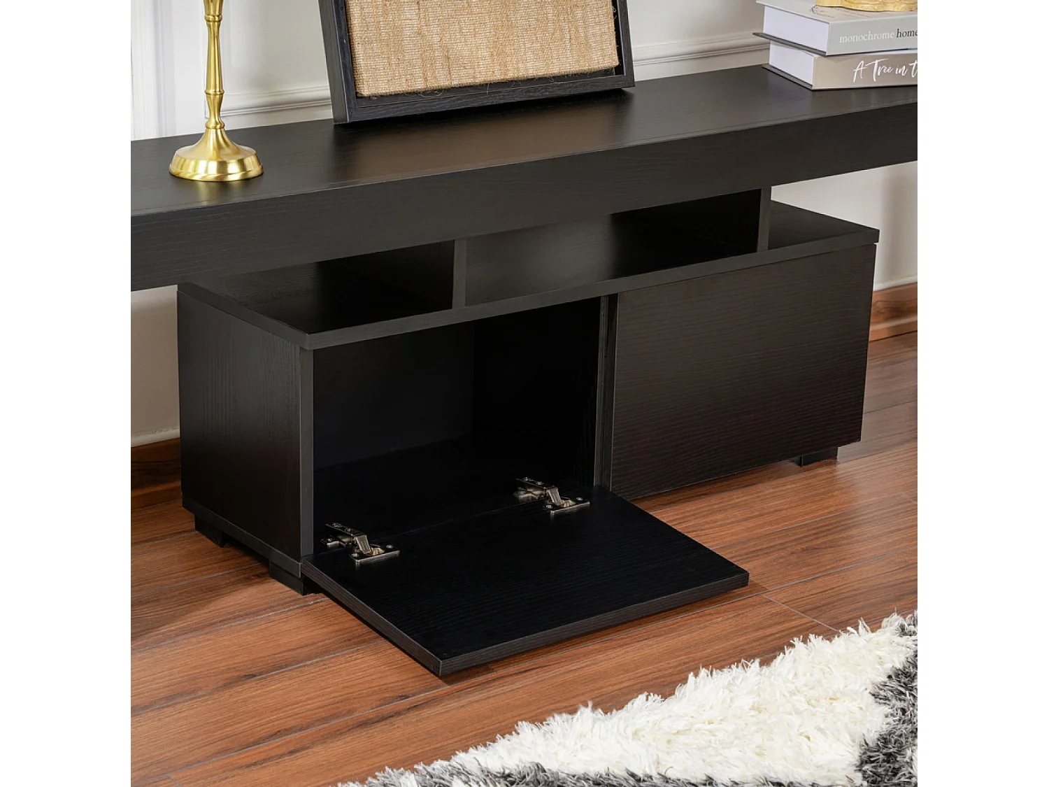 Meuble TV avec placards bois noir 180cm BASI