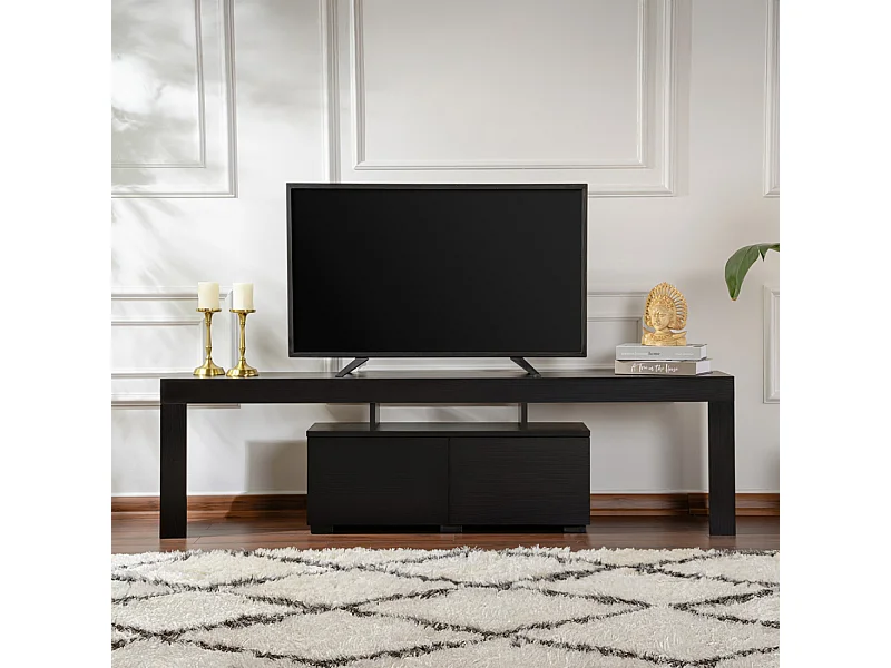 Meuble TV avec placards bois noir 180cm BASI