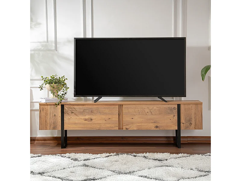 Meuble tv industriel avec placards bois et noir 180cm MOOV