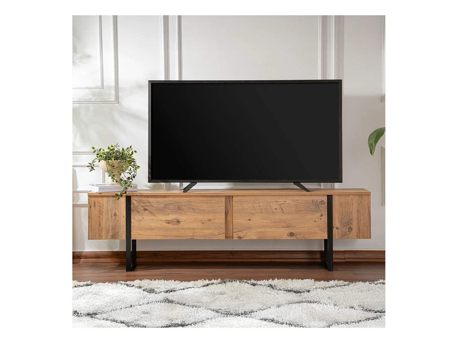 Meuble tv industriel avec placards bois et noir 180cm MOOV